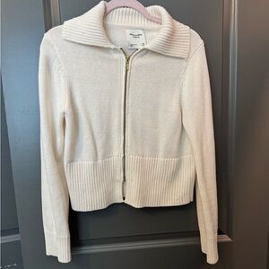 Abercrombie & Fitch Cream Zip-Up Collared Cardigan